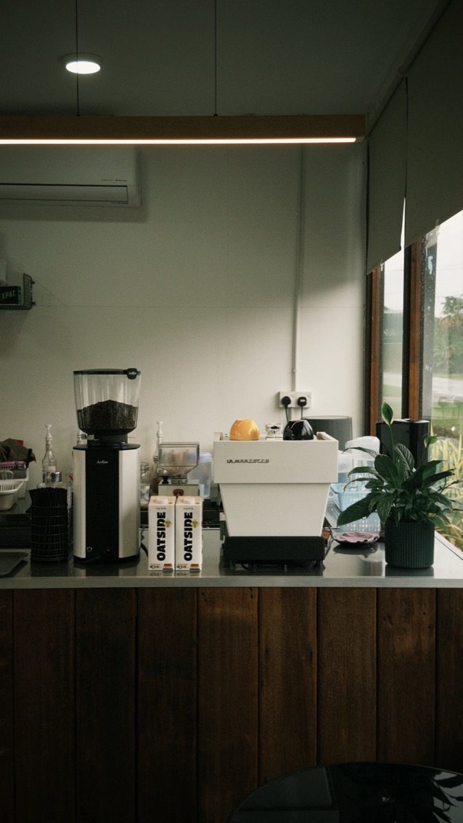 Espresso bar still life with FXN R grain and warmth